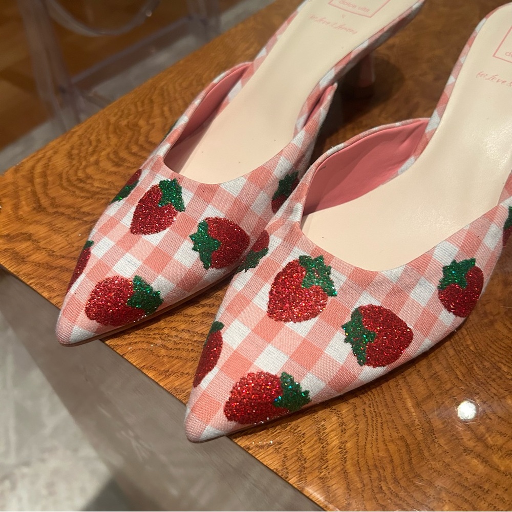 DOLCE VIDA X FOR LOVE AND LEMONS Strawberry Gingham Kitten Heels “LILOU”sz9 RARE - Picture 8 of 13